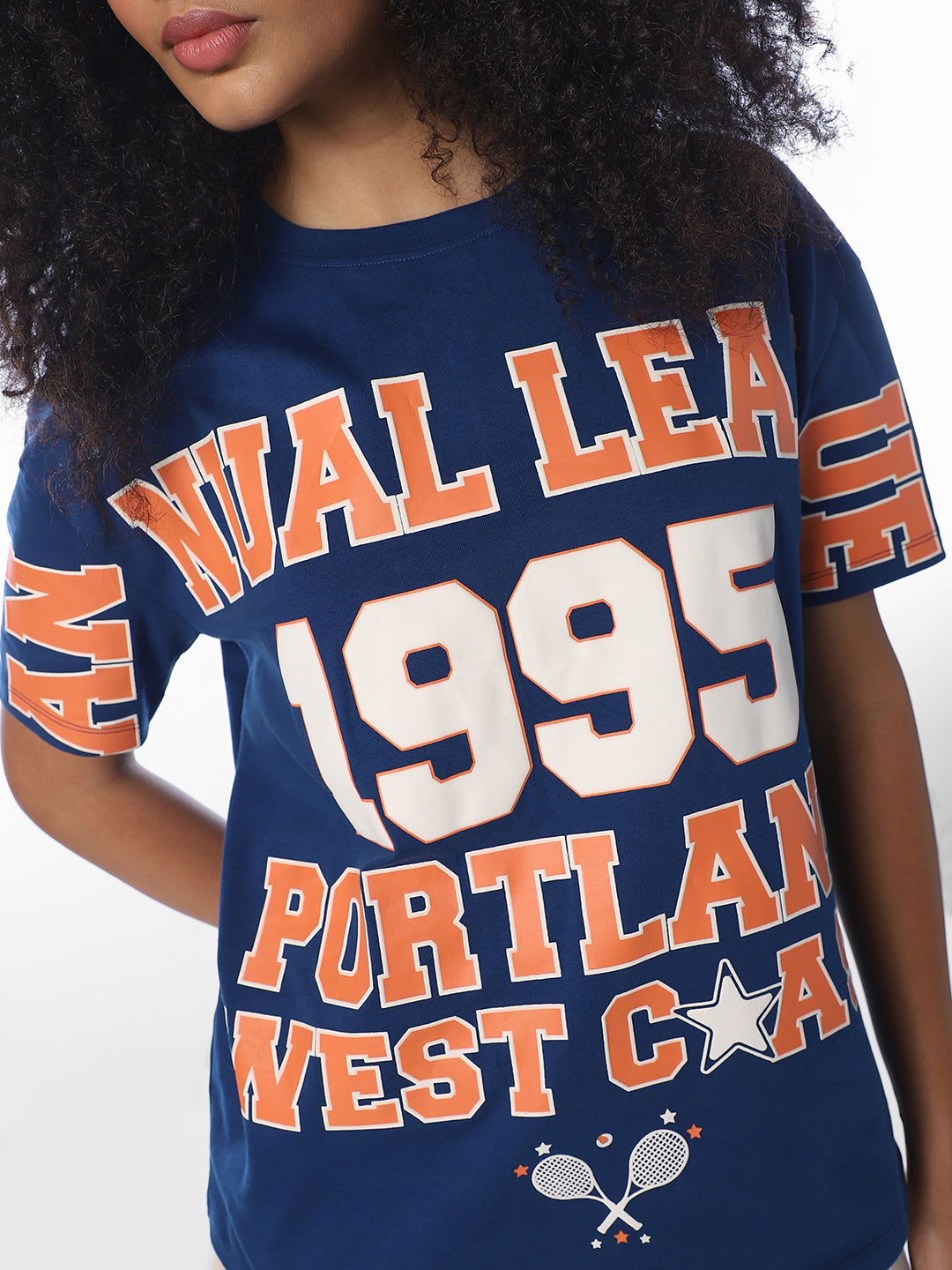 Blue Printed Relaxed Fit T-Shirt