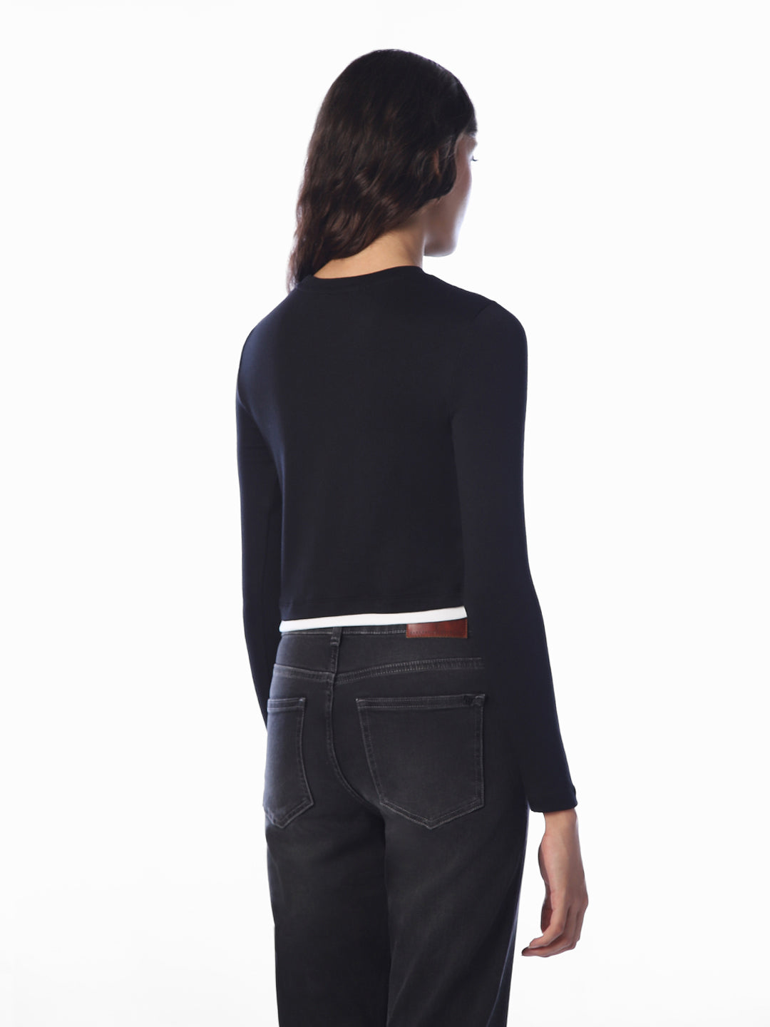 Black Embroidered Cropped T-shirt