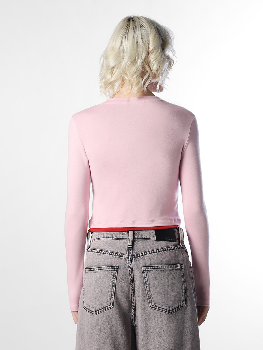 Pink Fitted Full Sleeves T-shirt