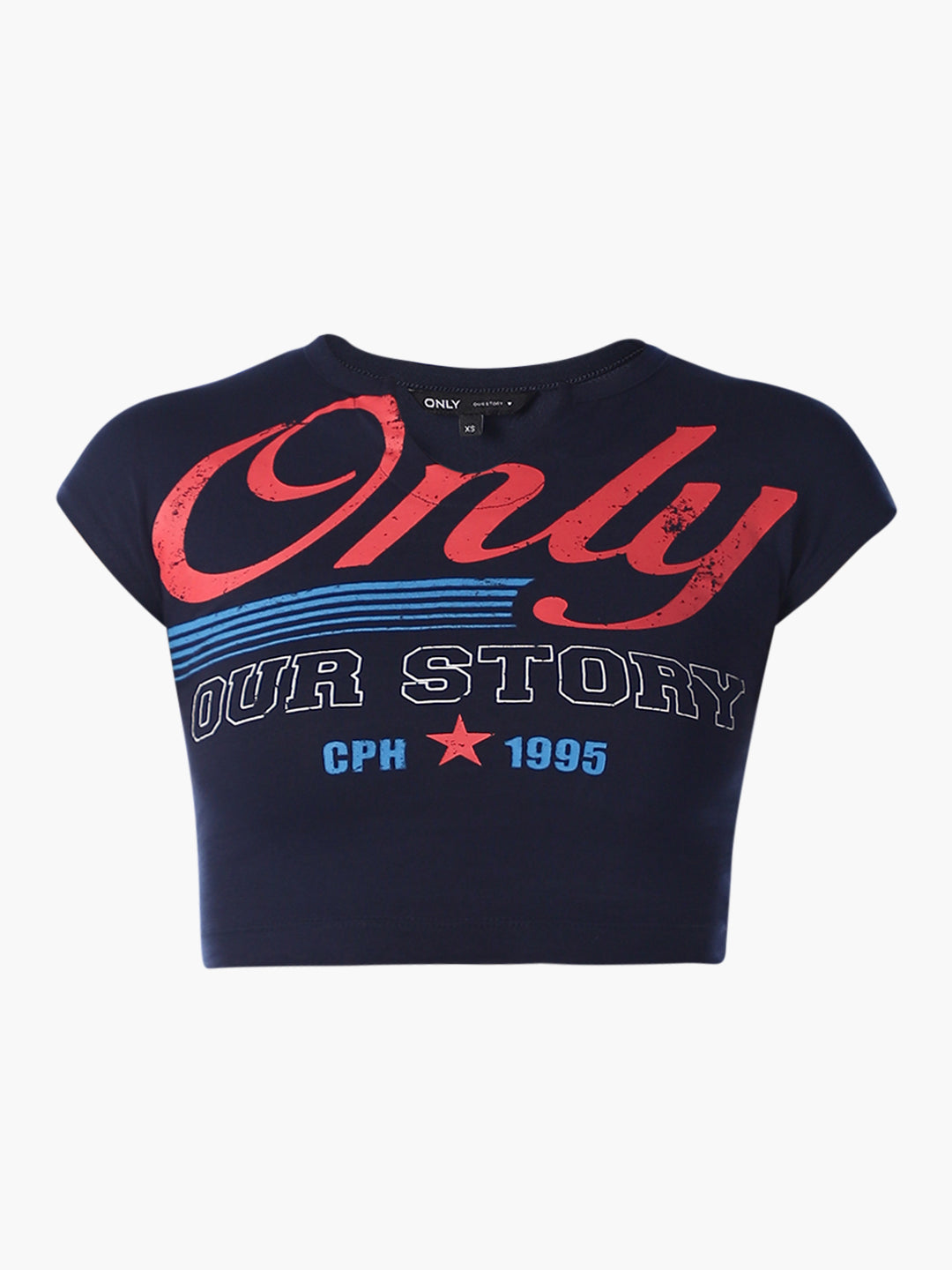 Blue Printed Cropped T-Shirt