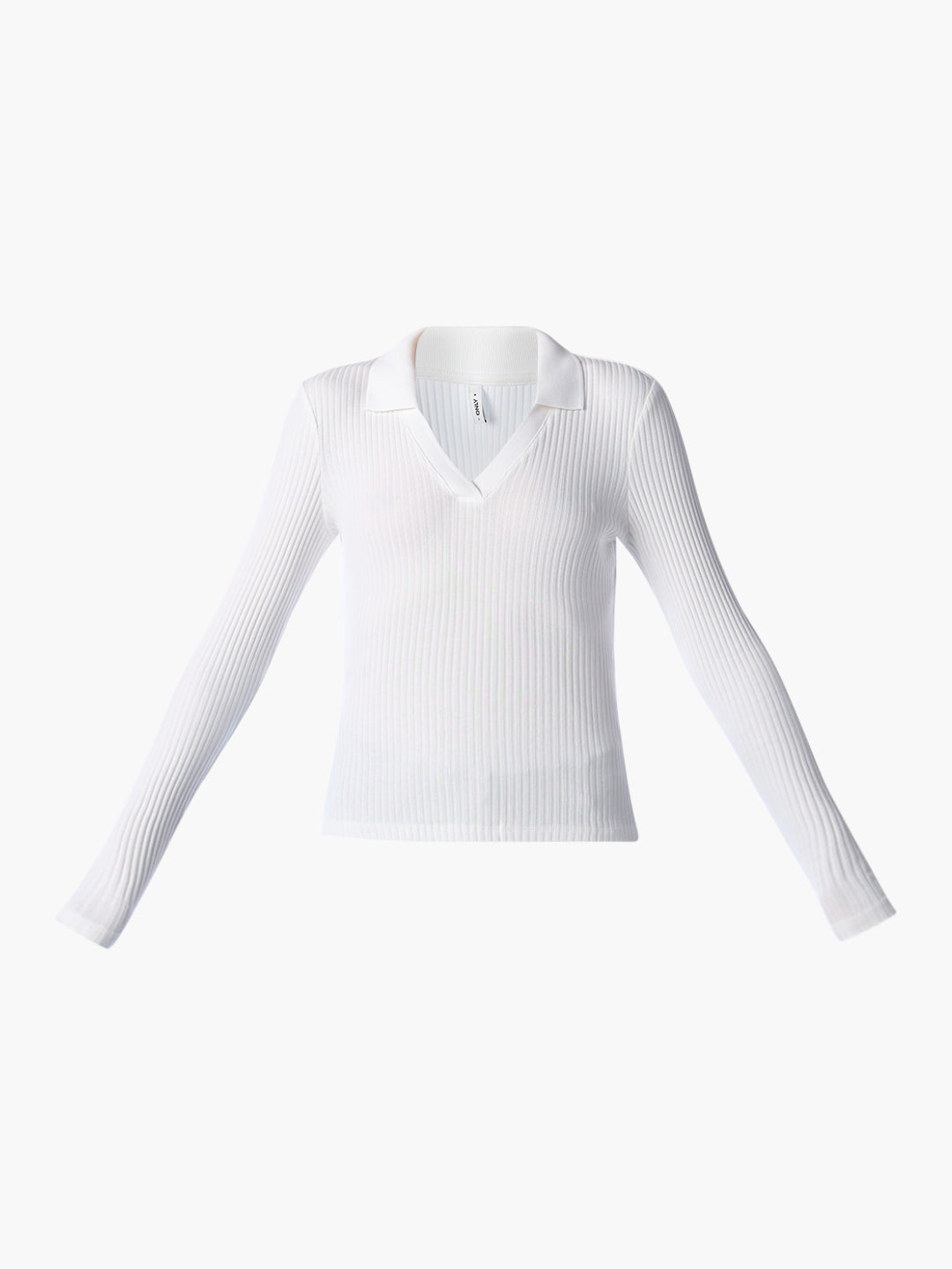 White Ribbed Polo Knit Top