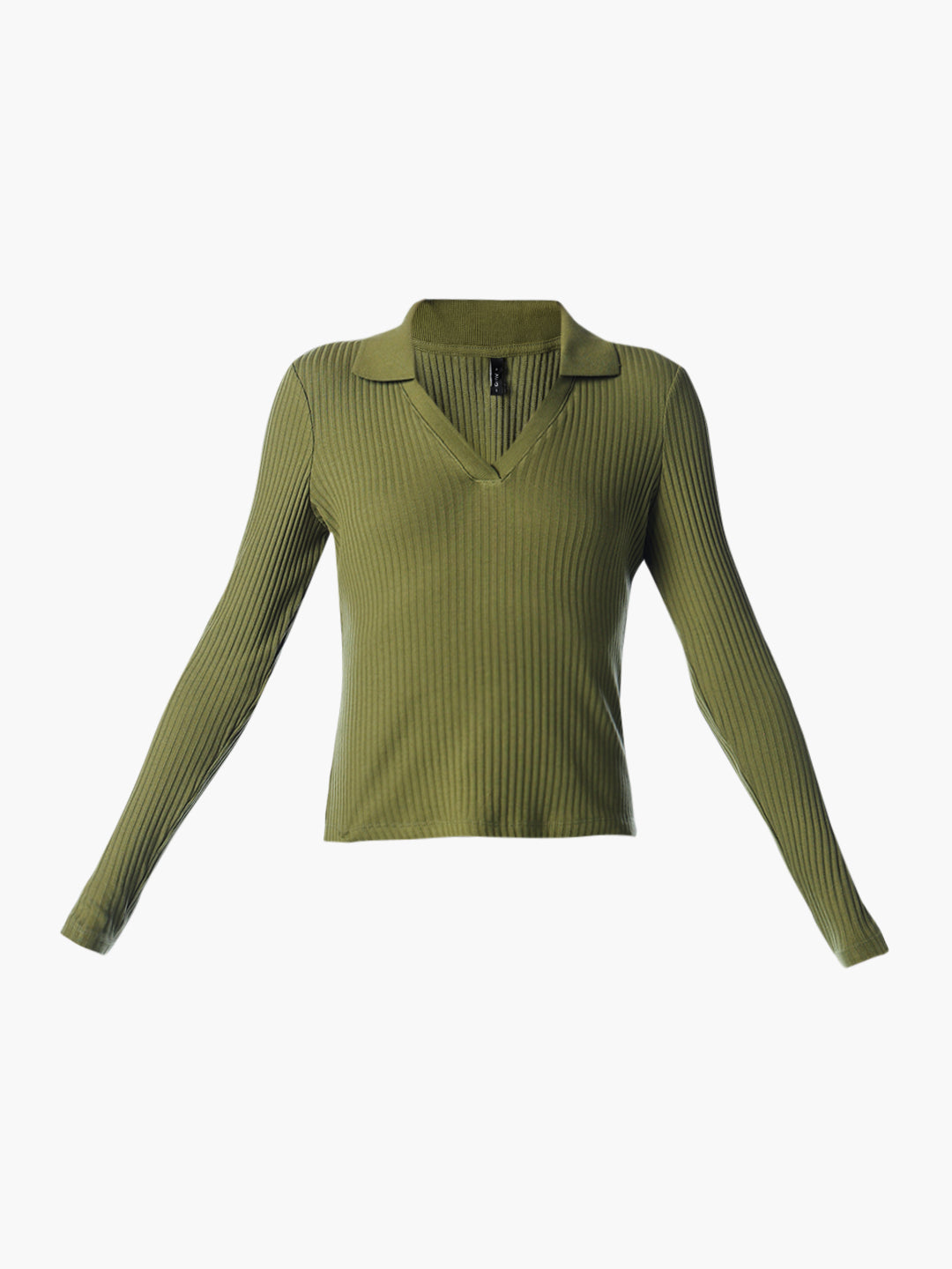 Green Ribbed Polo Knit Top