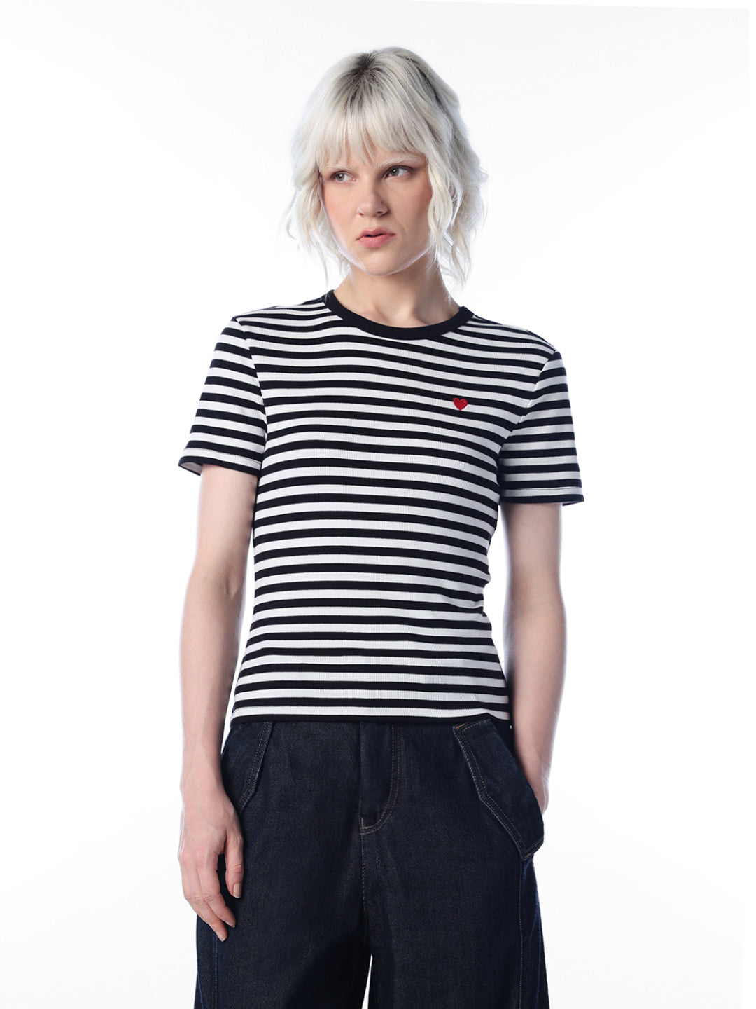 Black Striped O-Neck T-shirt