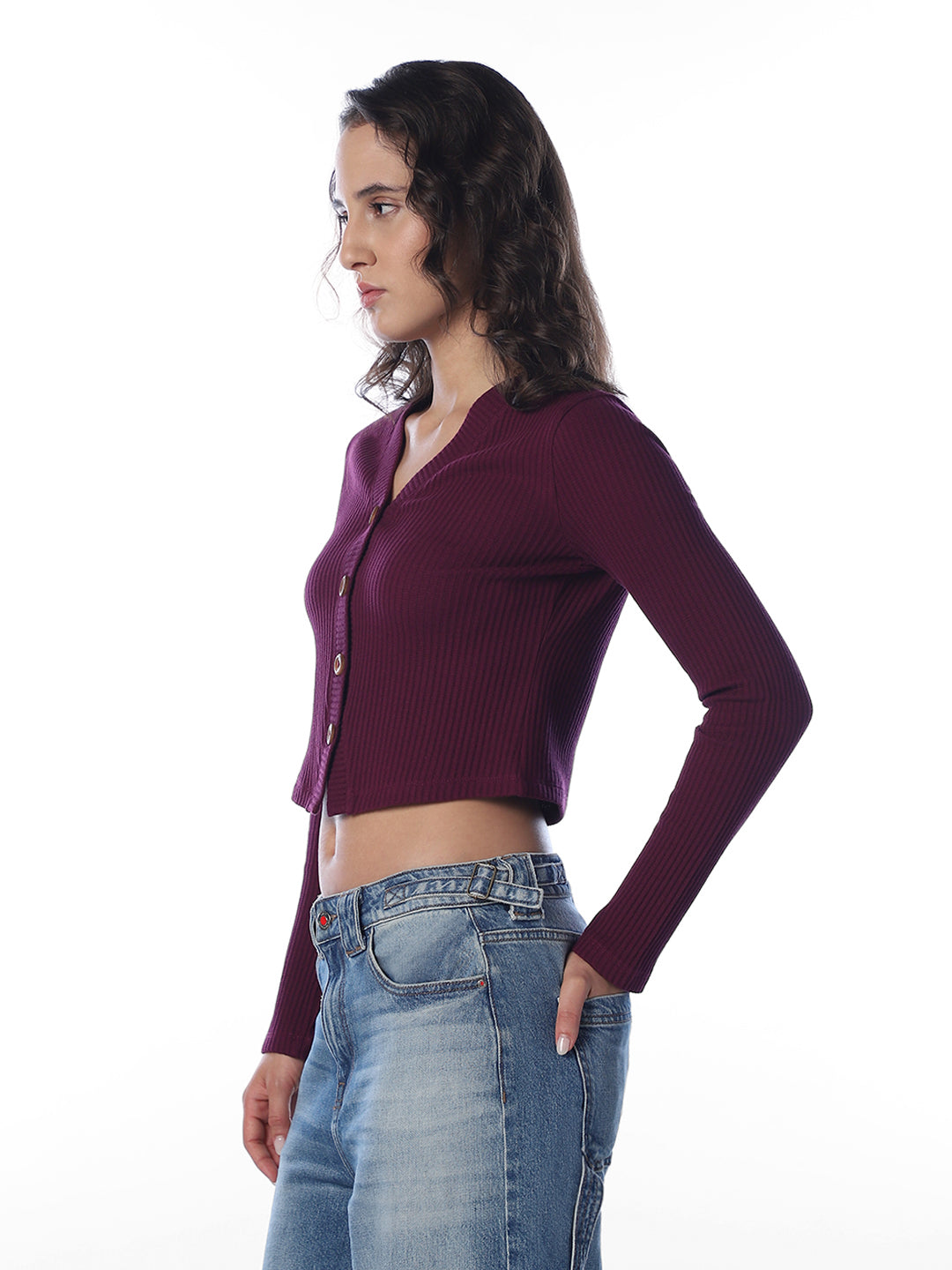 Maroon Cropped Knit Top