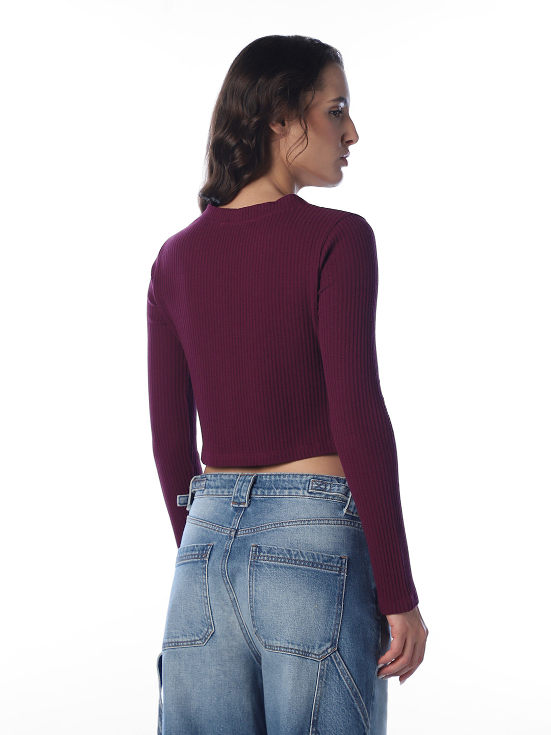 Maroon Cropped Knit Top
