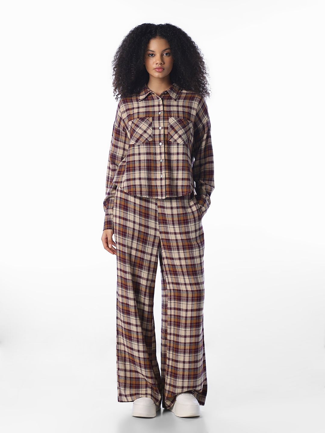 Brown Check Oversized Shirt