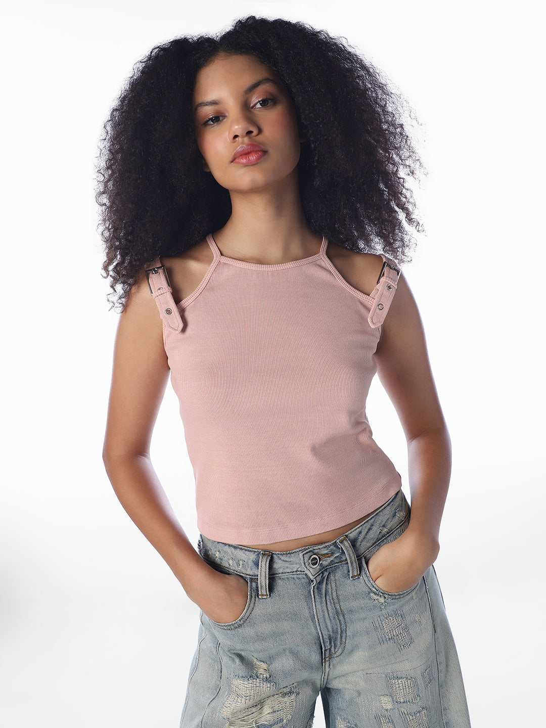 Buckle Detail Ribbed Top