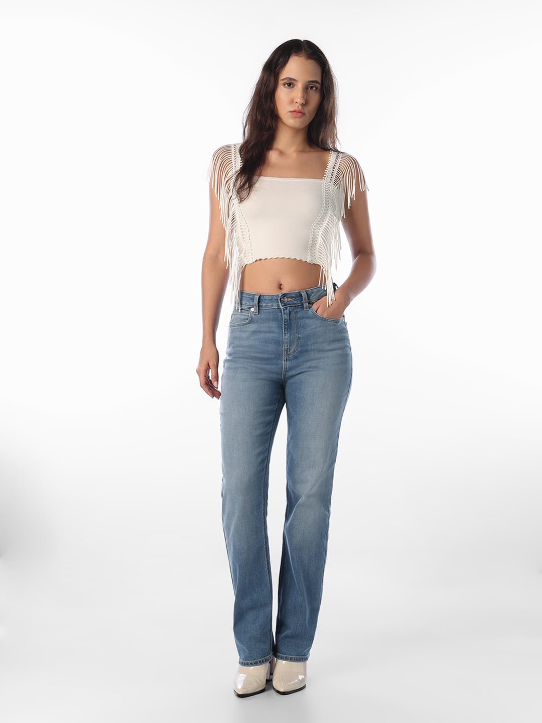 White Fringe Crop Top
