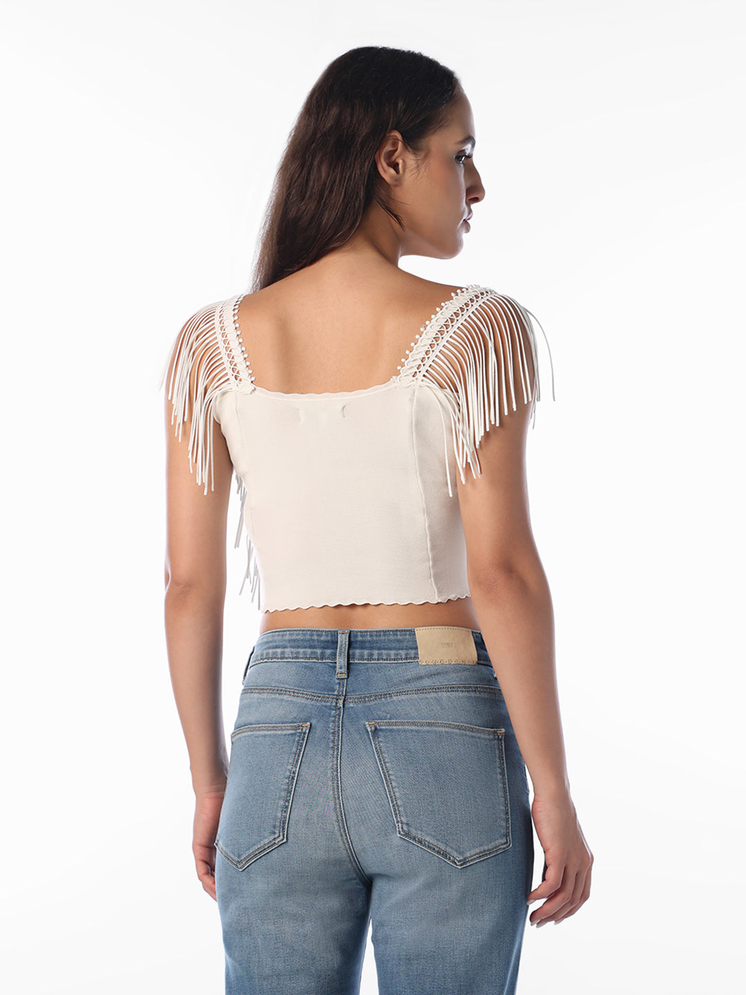 White Fringe Crop Top