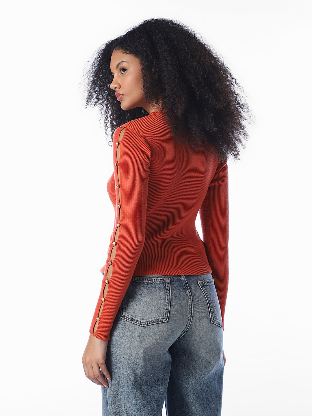 Orange Embellished Knit Top