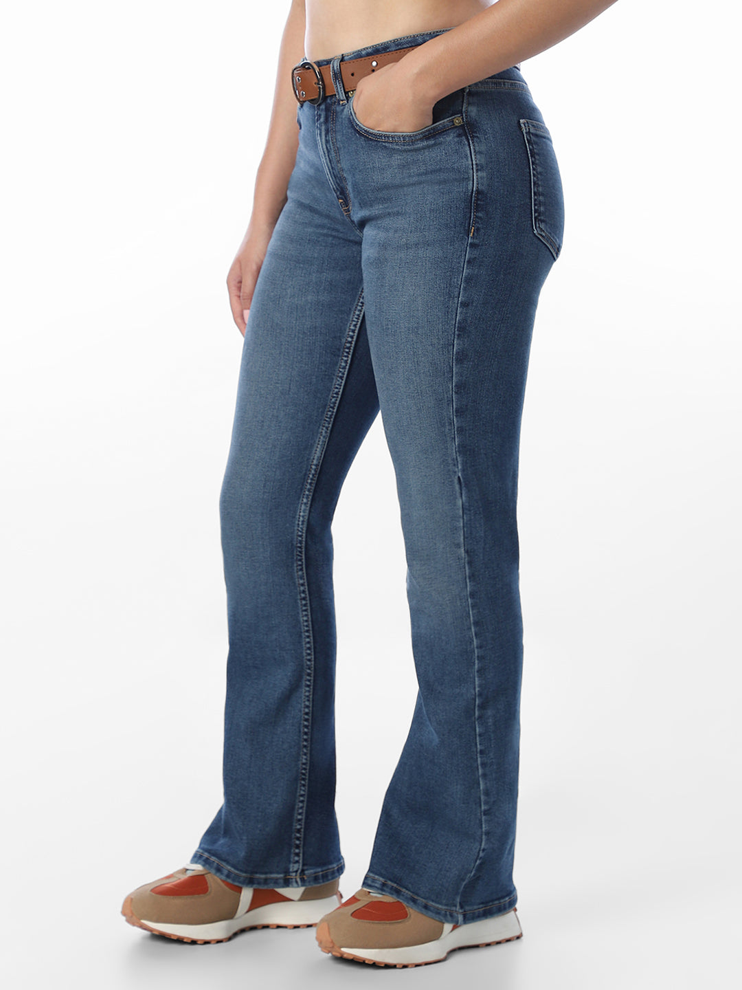 Mid Blue Wash Flared Jeans