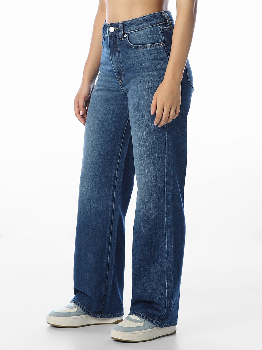 Dark Blue Washed Wide Leg Jeans
