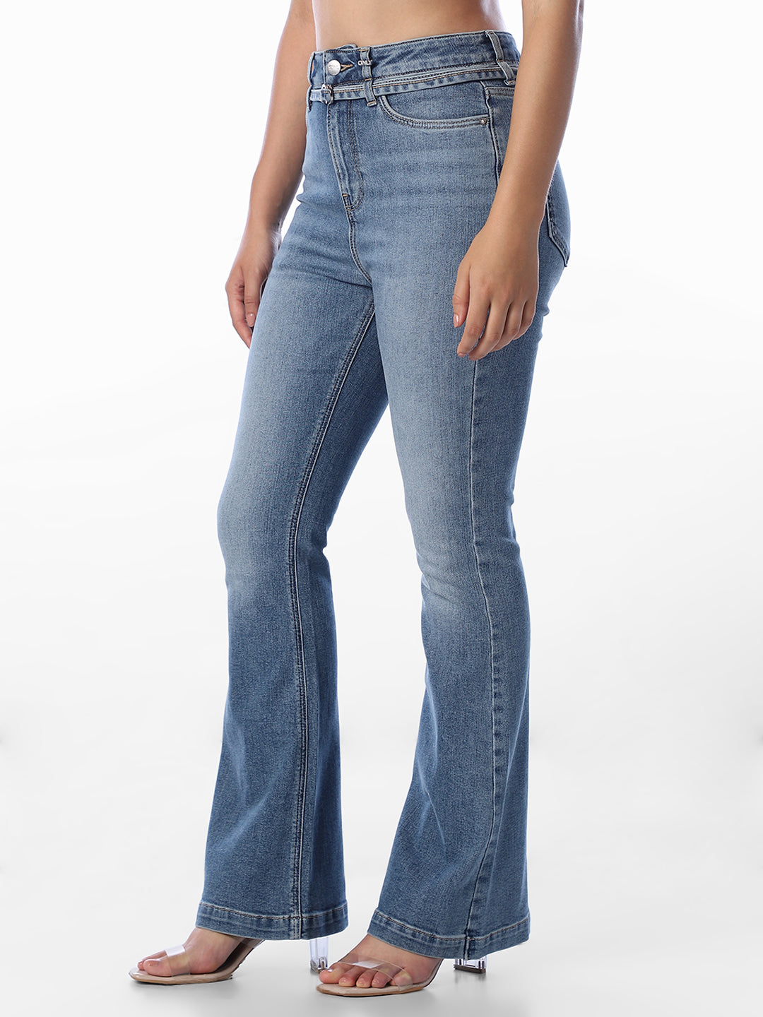 Blue Floral High Rise Flared Jeans