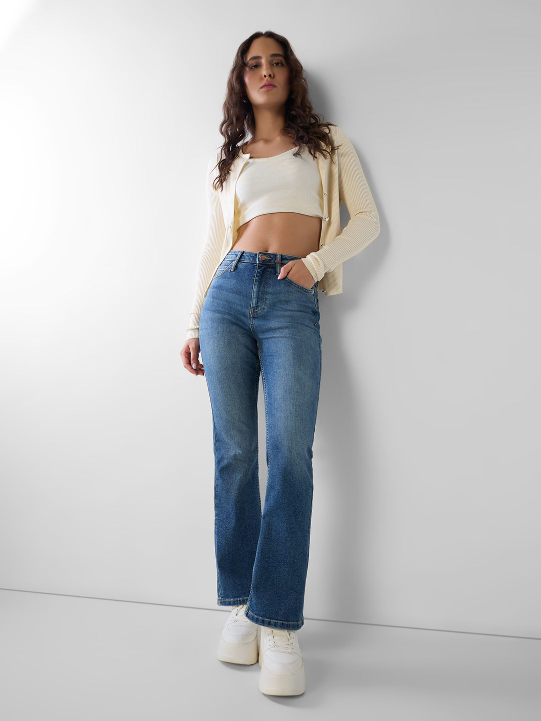 Dark Blue High Rise Flared Jeans