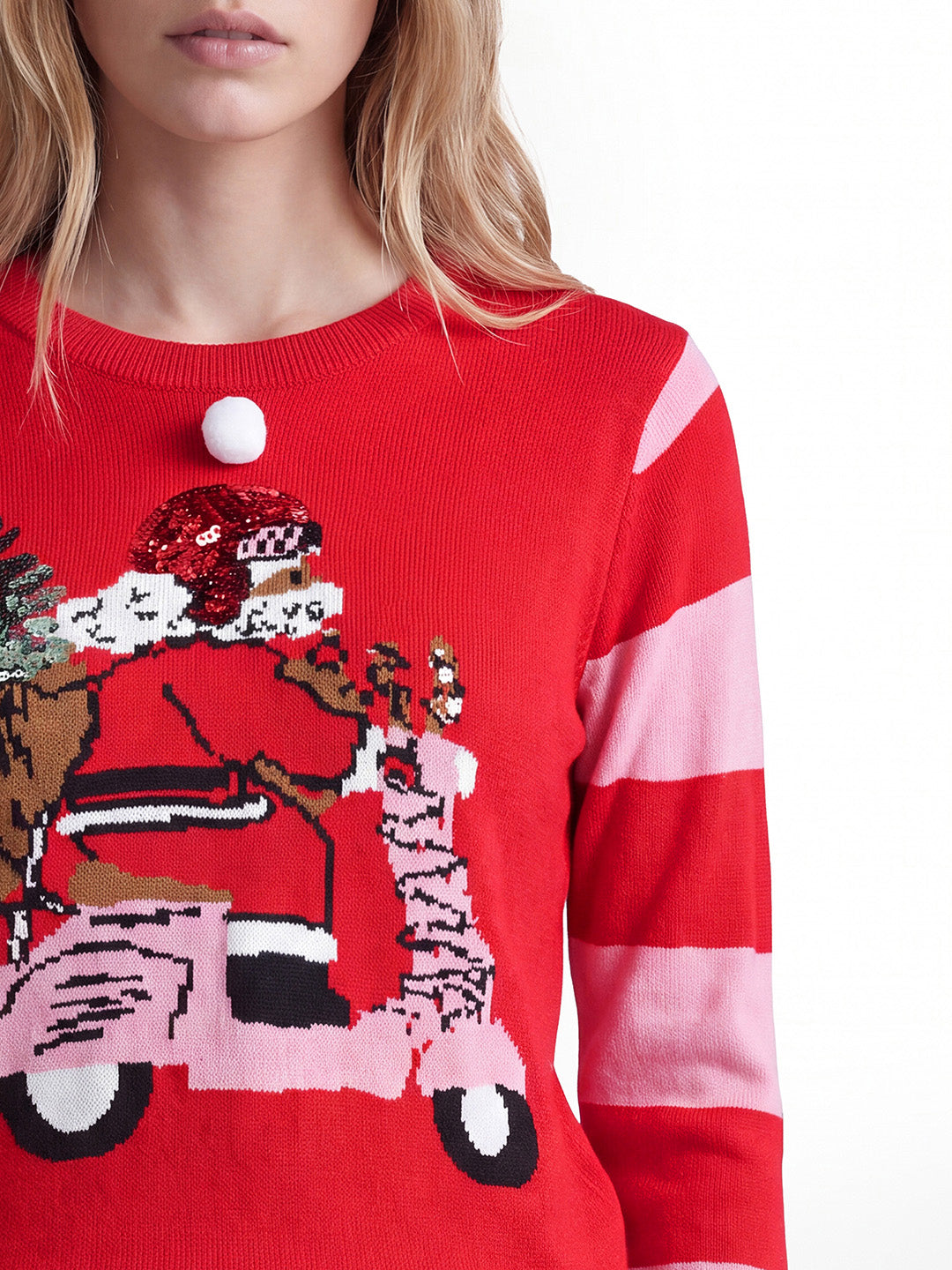 Santa Print O-Neck Pullover