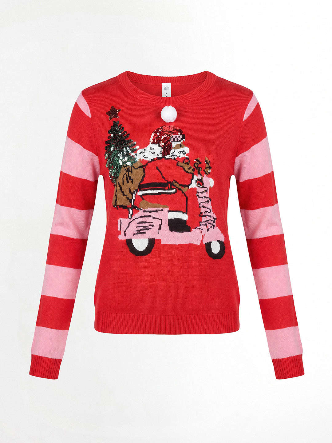 Santa Print O-Neck Pullover