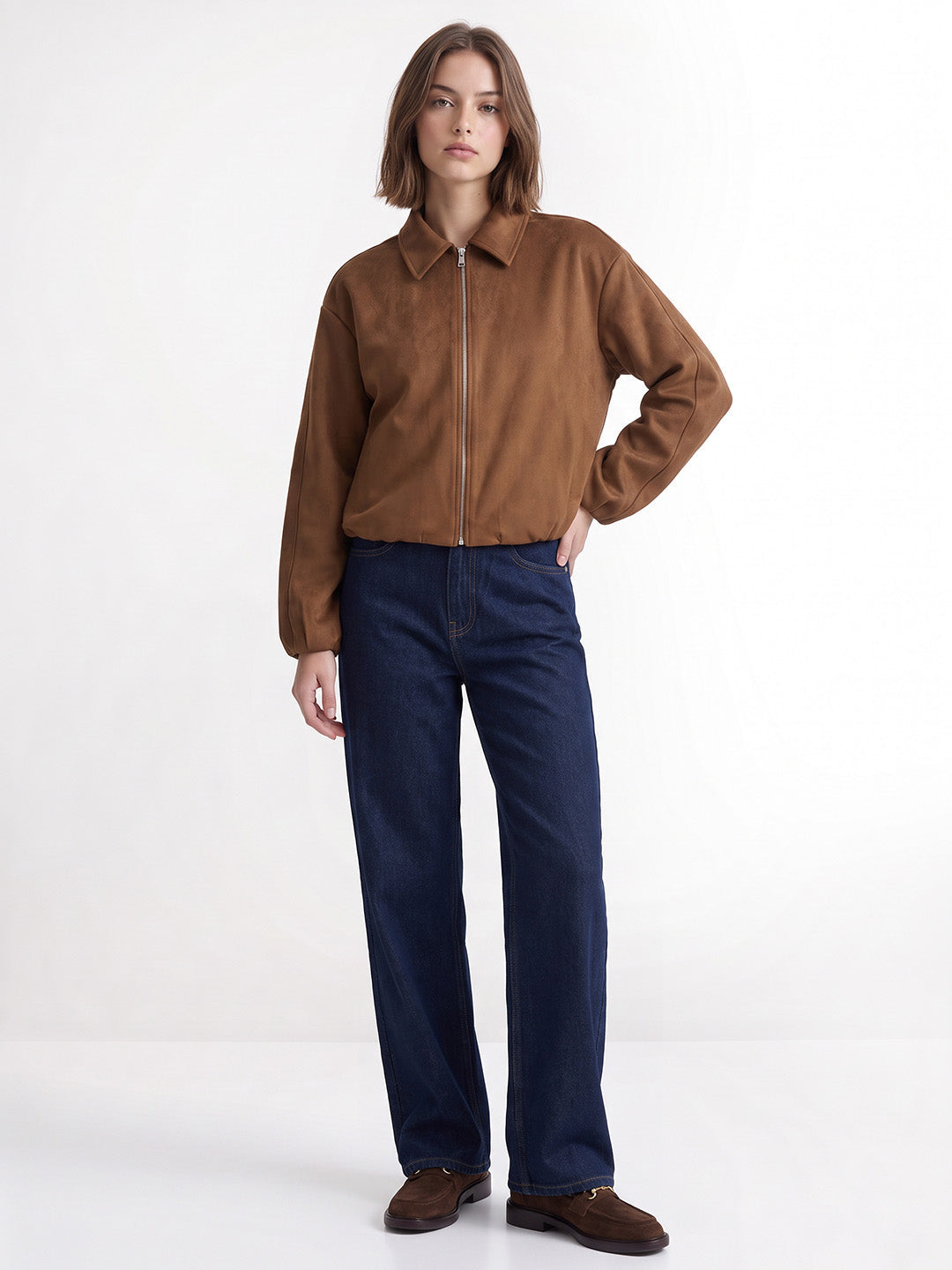 Dark Brown Faux Suede Jacket