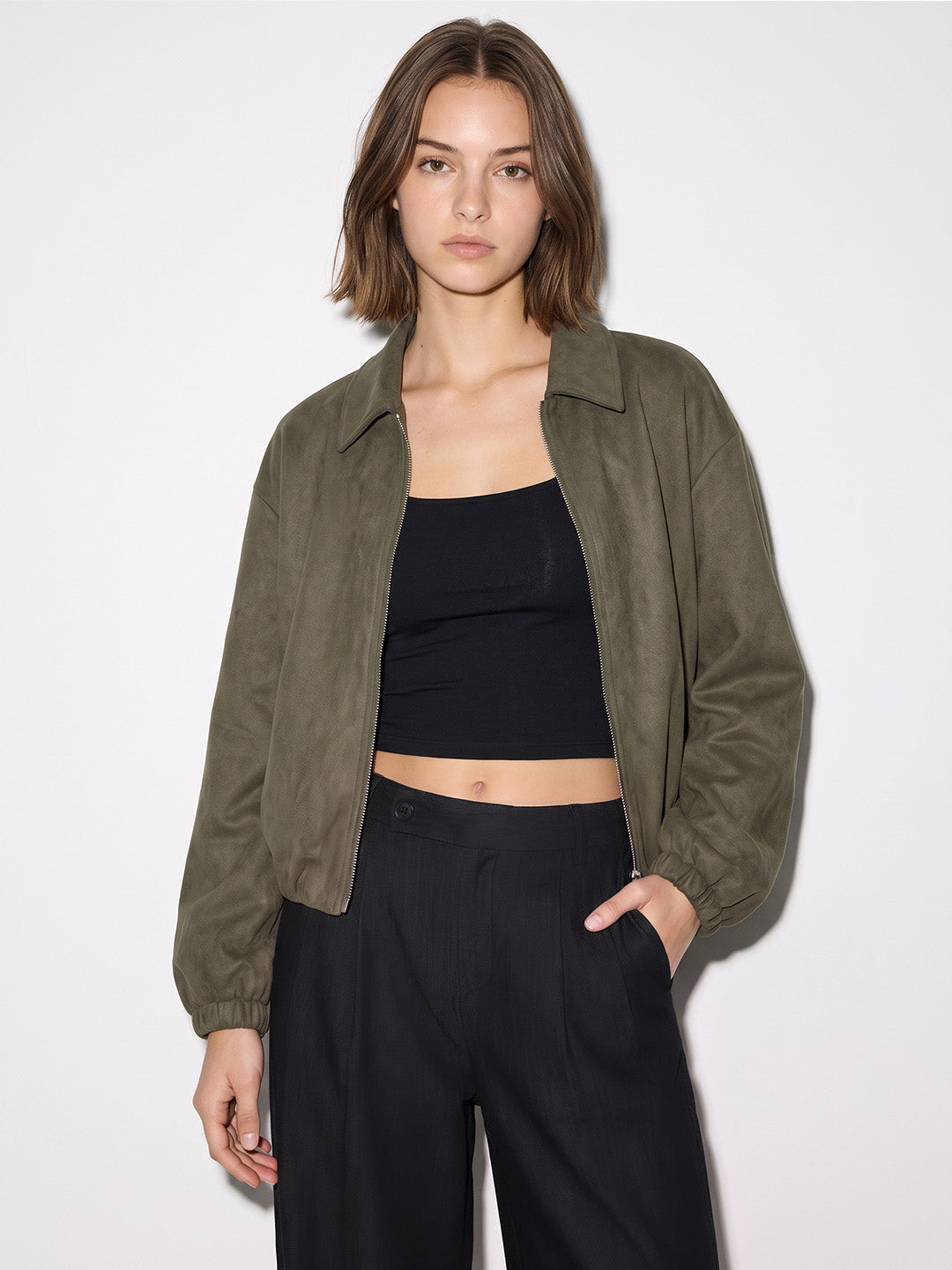 Dark Olive Faux Suede Jacket
