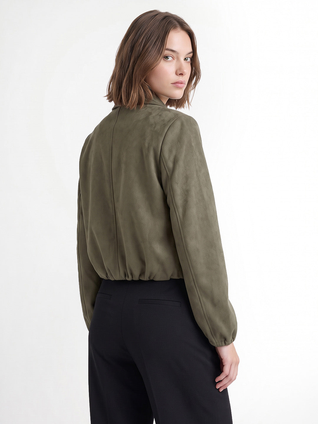 Dark Olive Faux Suede Jacket