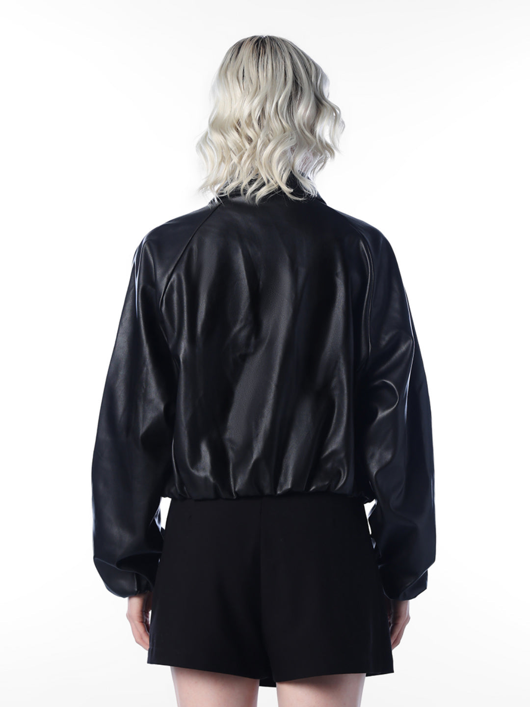 Black Faux Leather Bomber Jacket