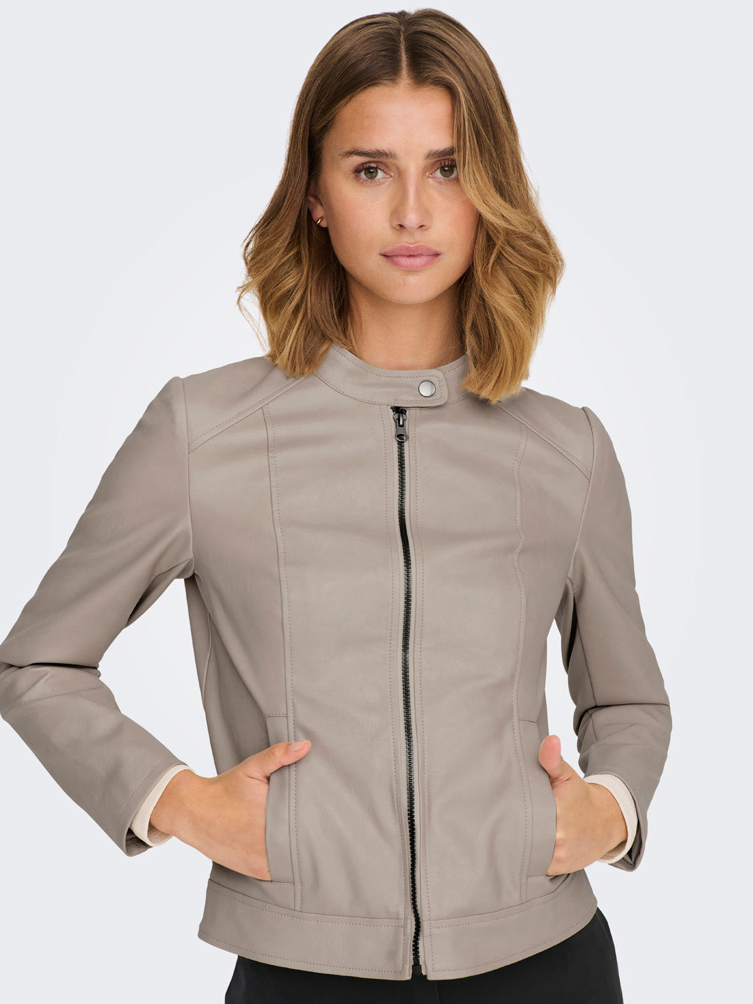 Beige Faux Leather Jacket