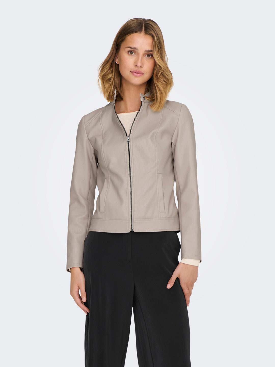 Beige Faux Leather Jacket