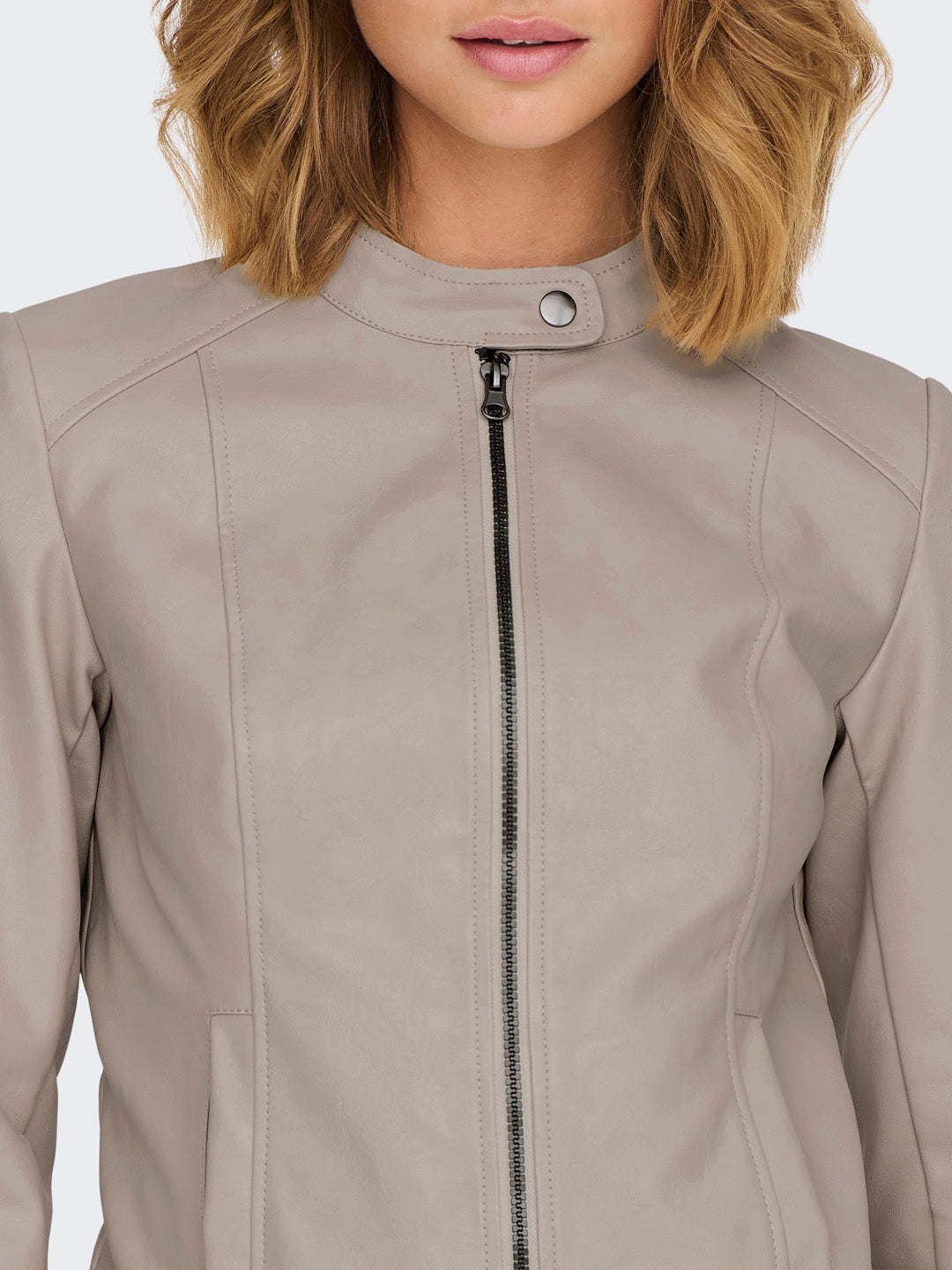 Beige Faux Leather Jacket