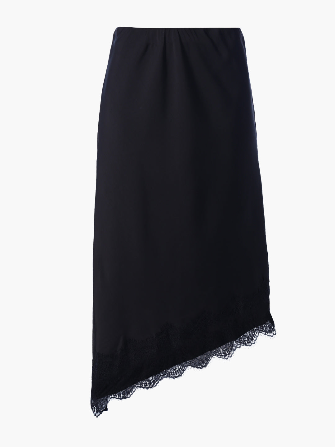 Lace Trim Satin Midi Skirt