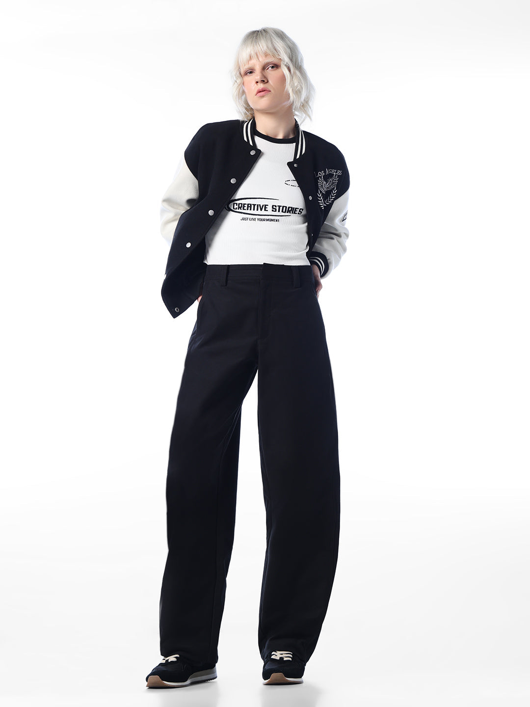 Black High Rise Barrel Fit Pants