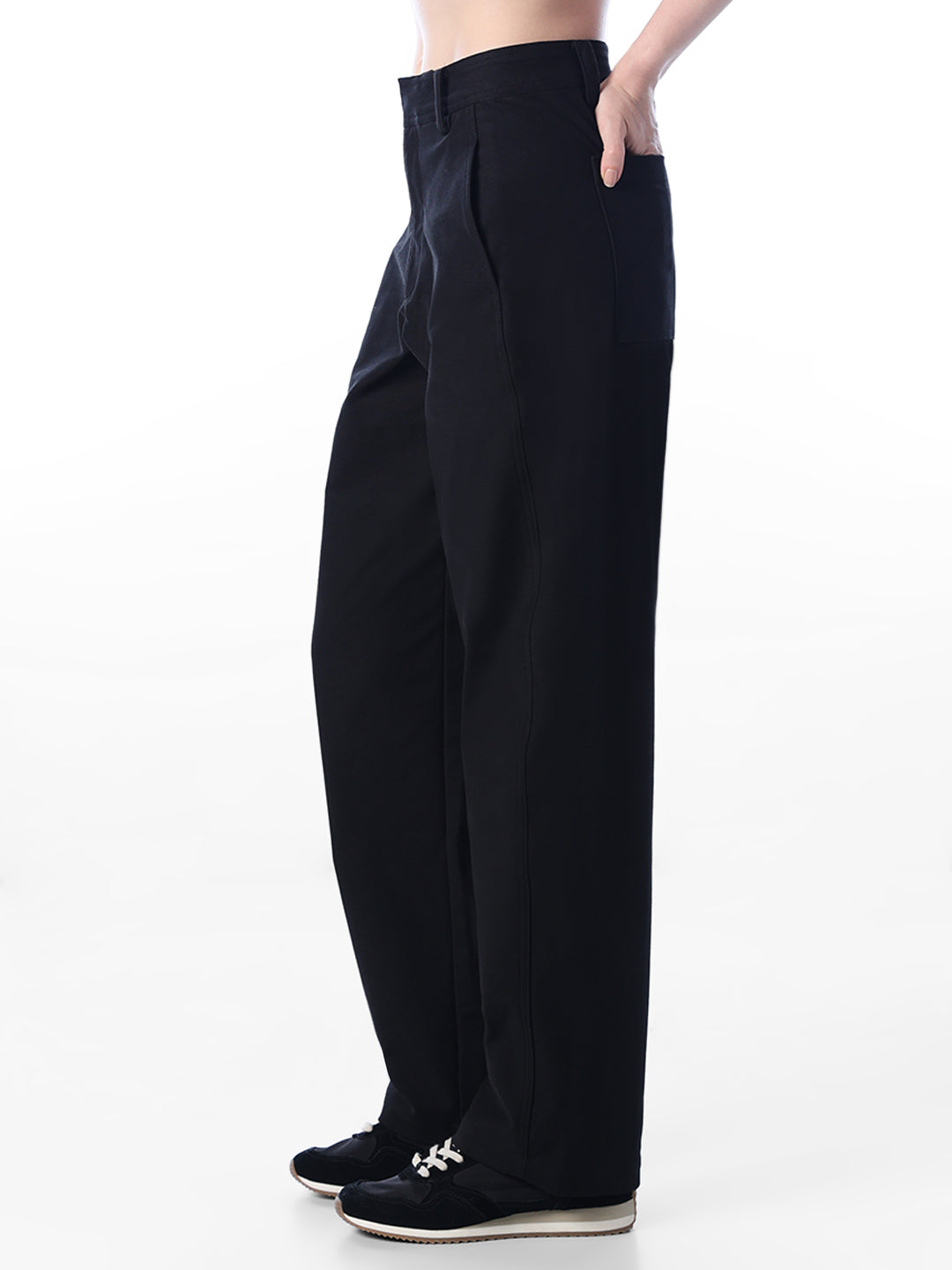 Black High Rise Barrel Fit Pants