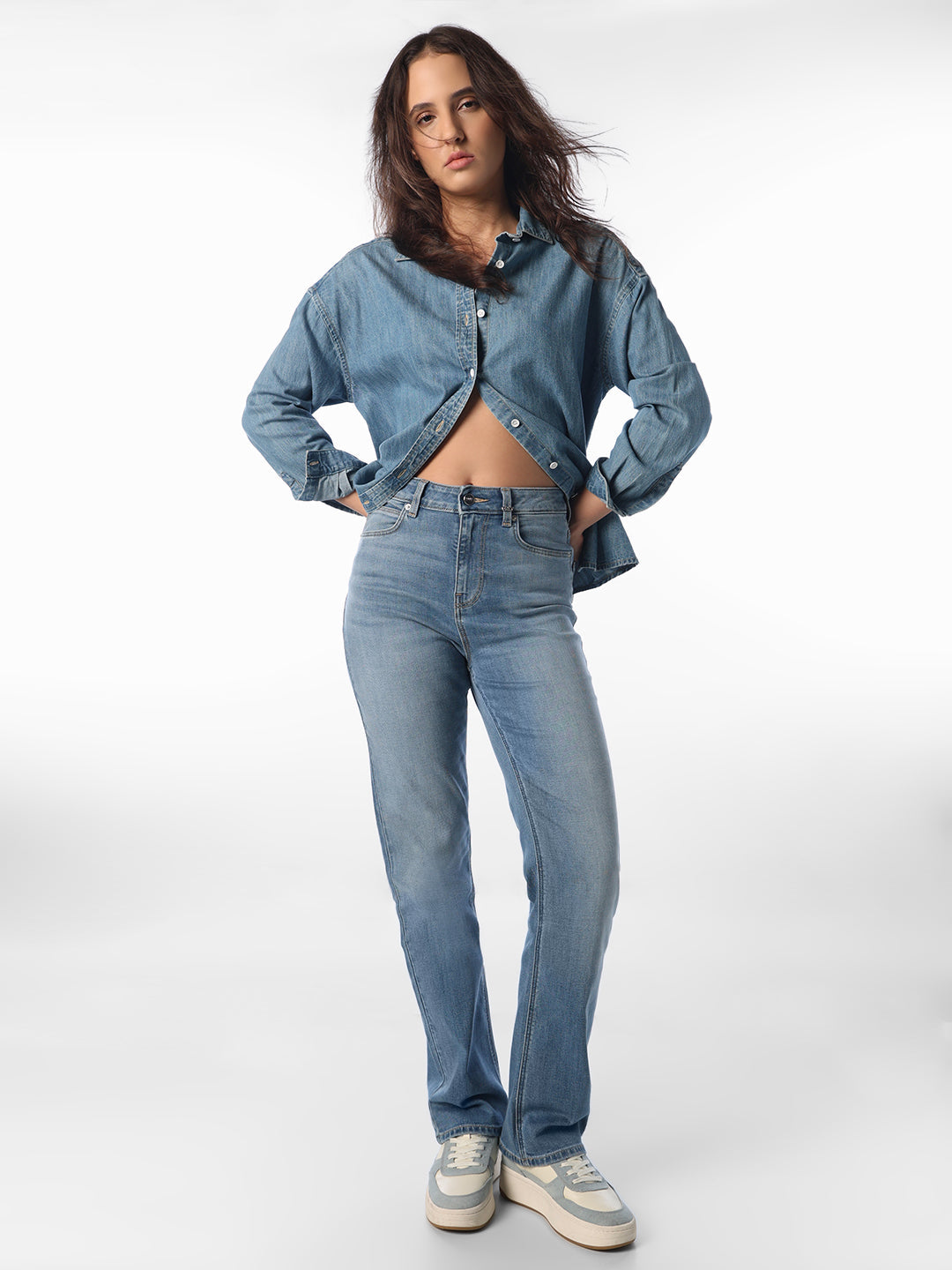 Blue High Rise Straight Fit Jeans