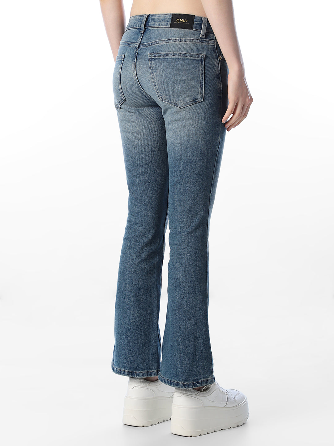Blue Mid Rise Flared Jeans