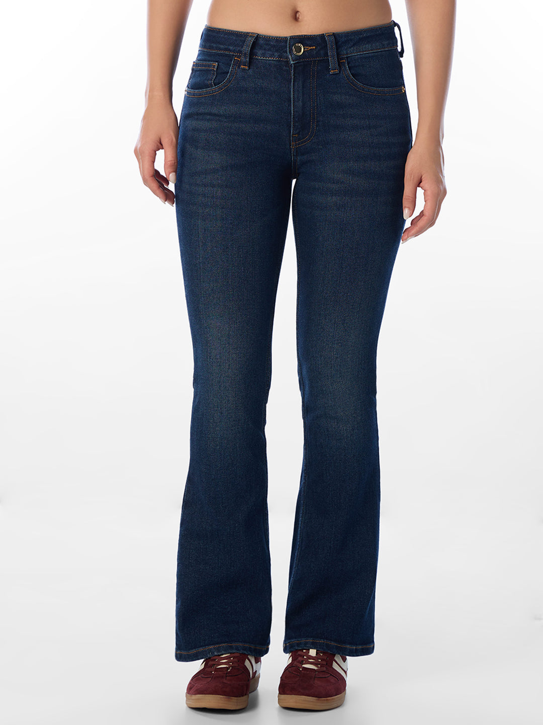 Dark Blue Mid Rise Flared Jeans