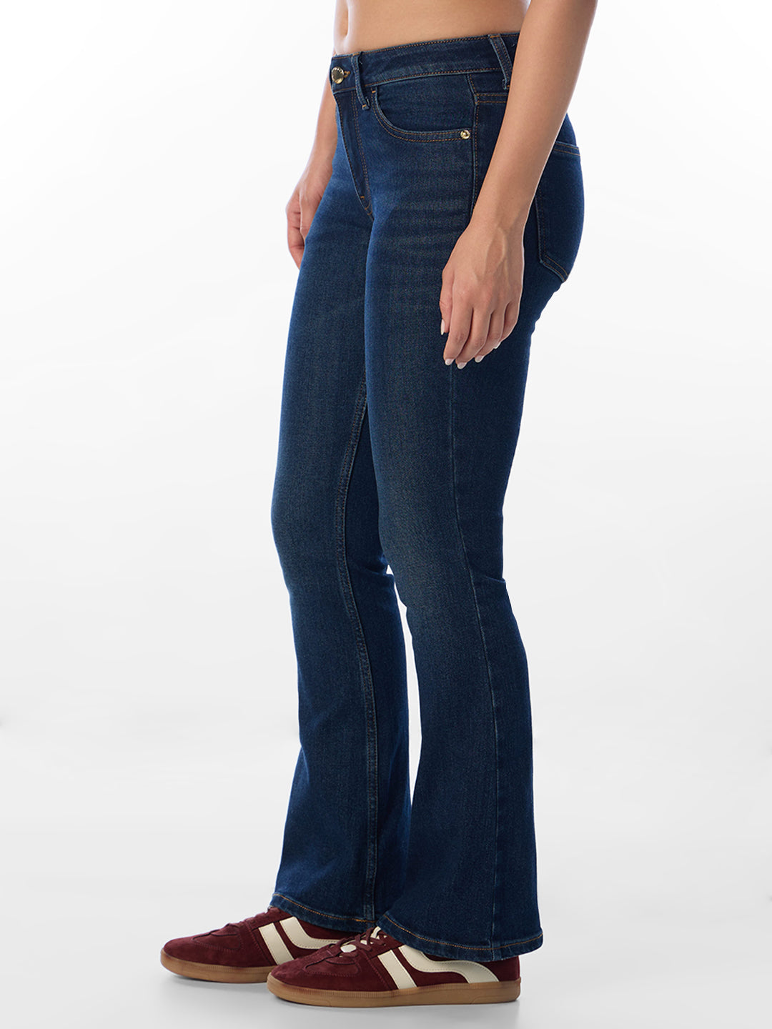 Dark Blue Mid Rise Flared Jeans
