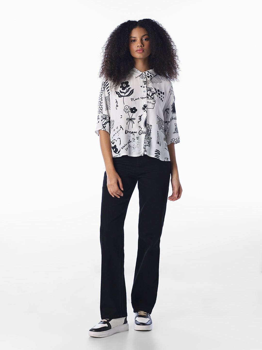 White Printed Oversized Shirt
