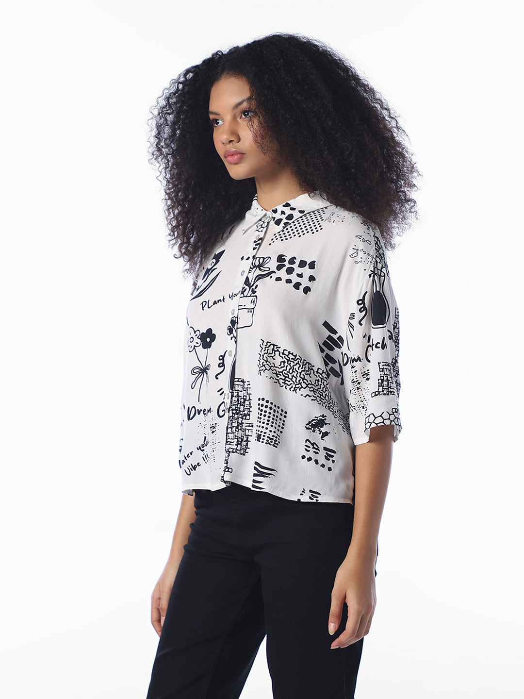 White Printed Oversized Shirt