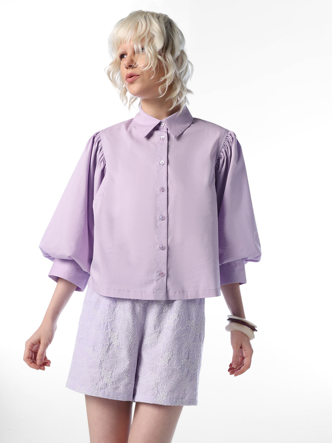 Purple Cotton Blend Shirt