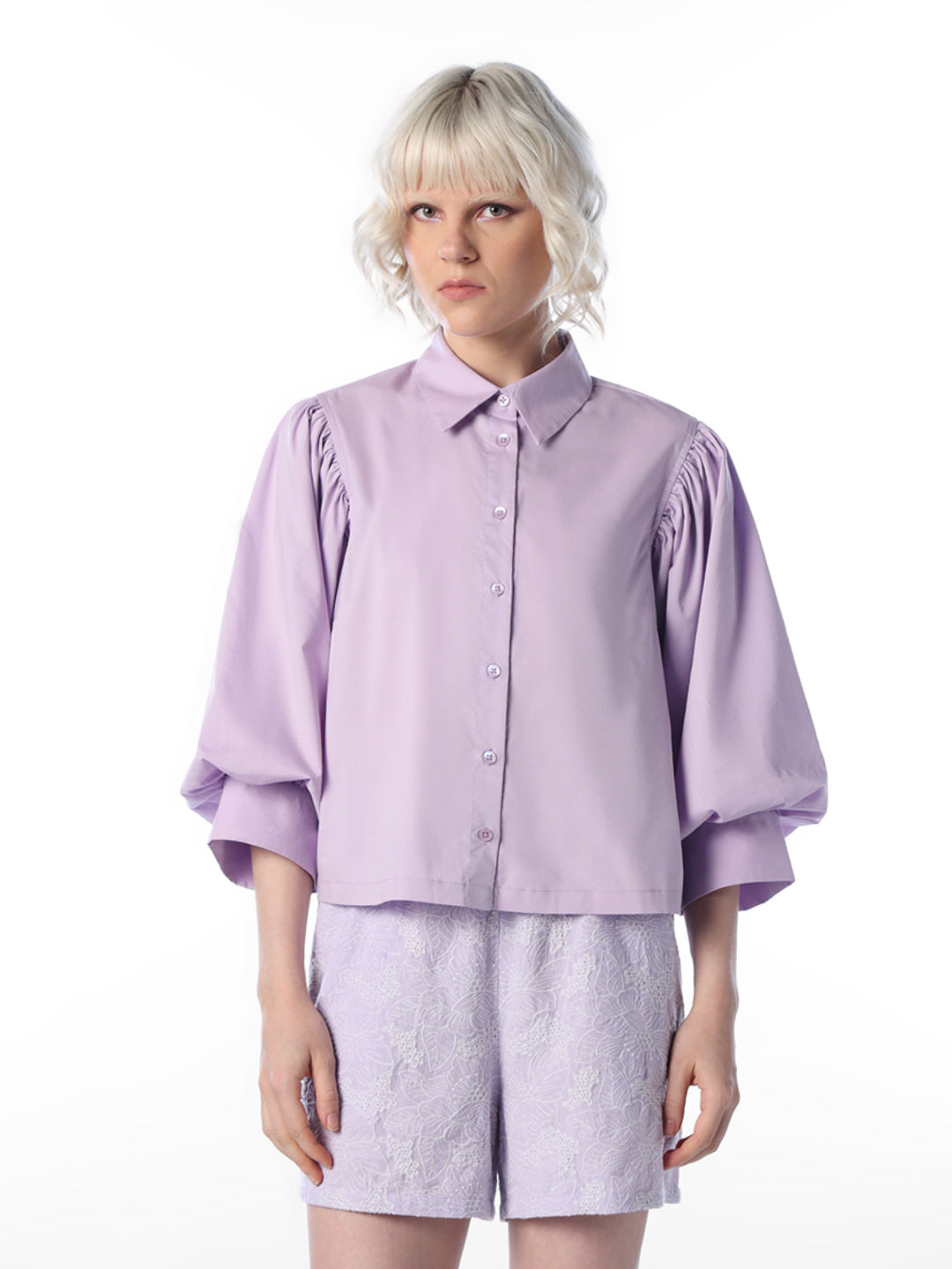 Purple Cotton Blend Shirt