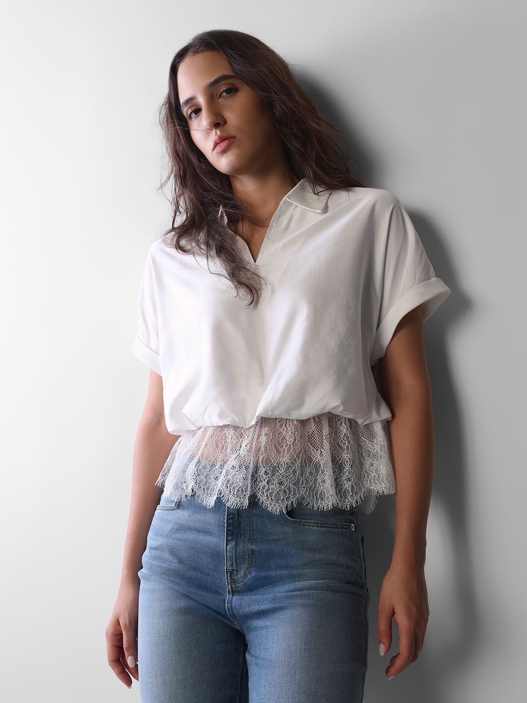 White Lace Trim Shirt