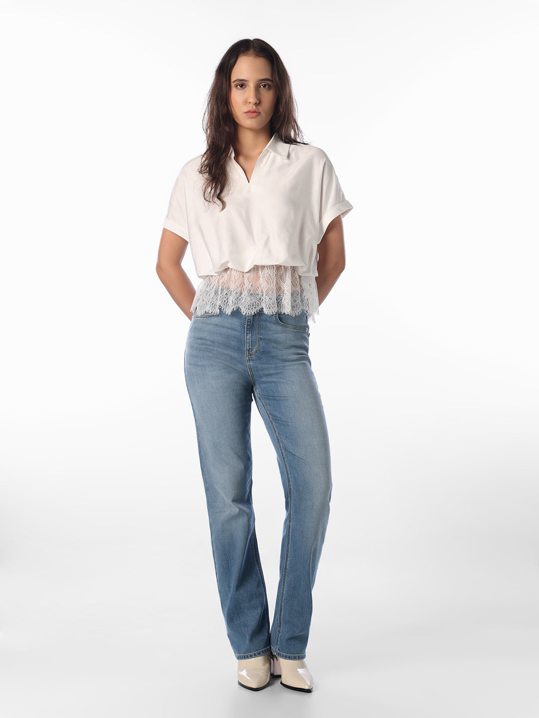 White Lace Trim Shirt