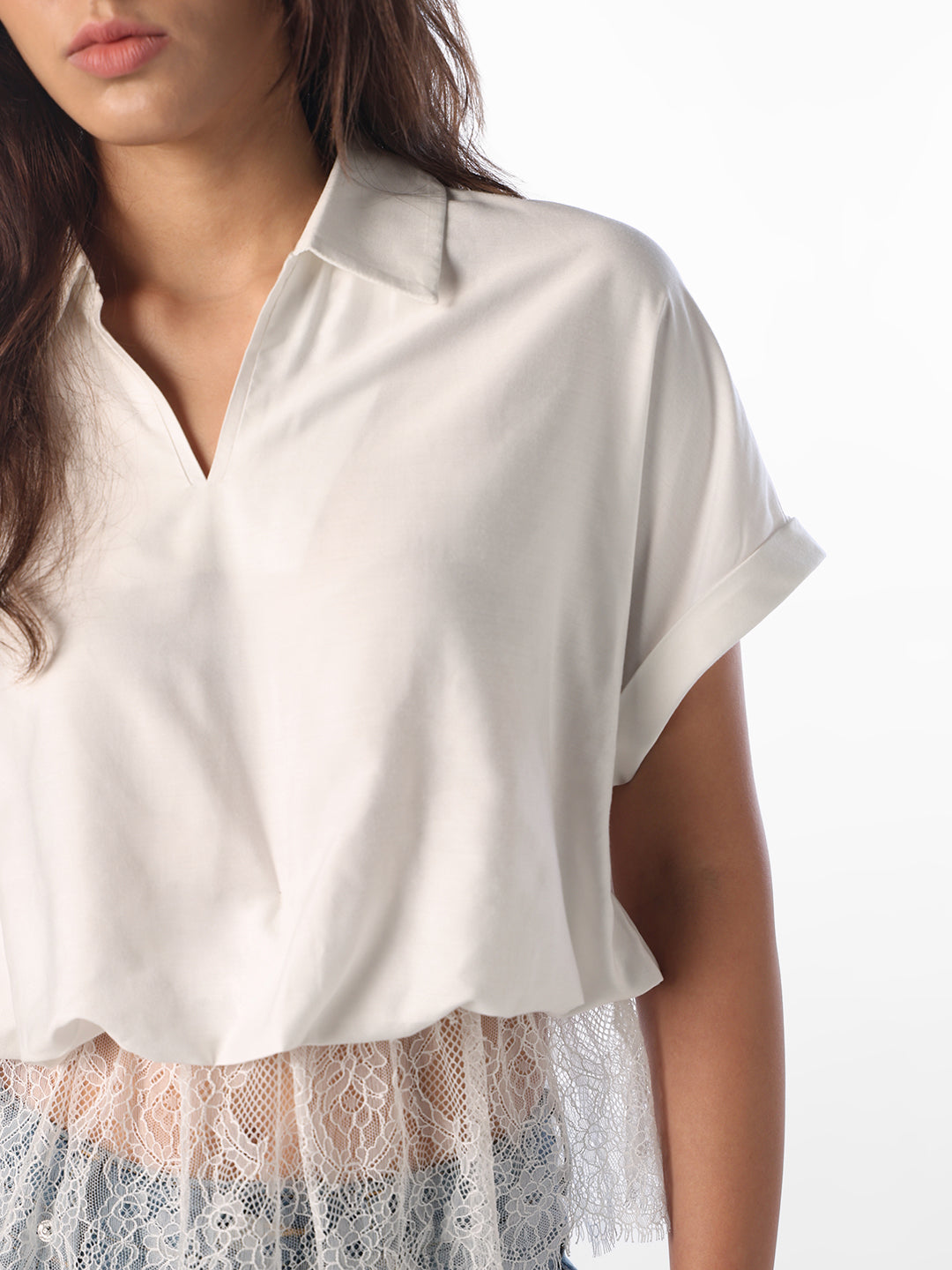 White Lace Trim Shirt