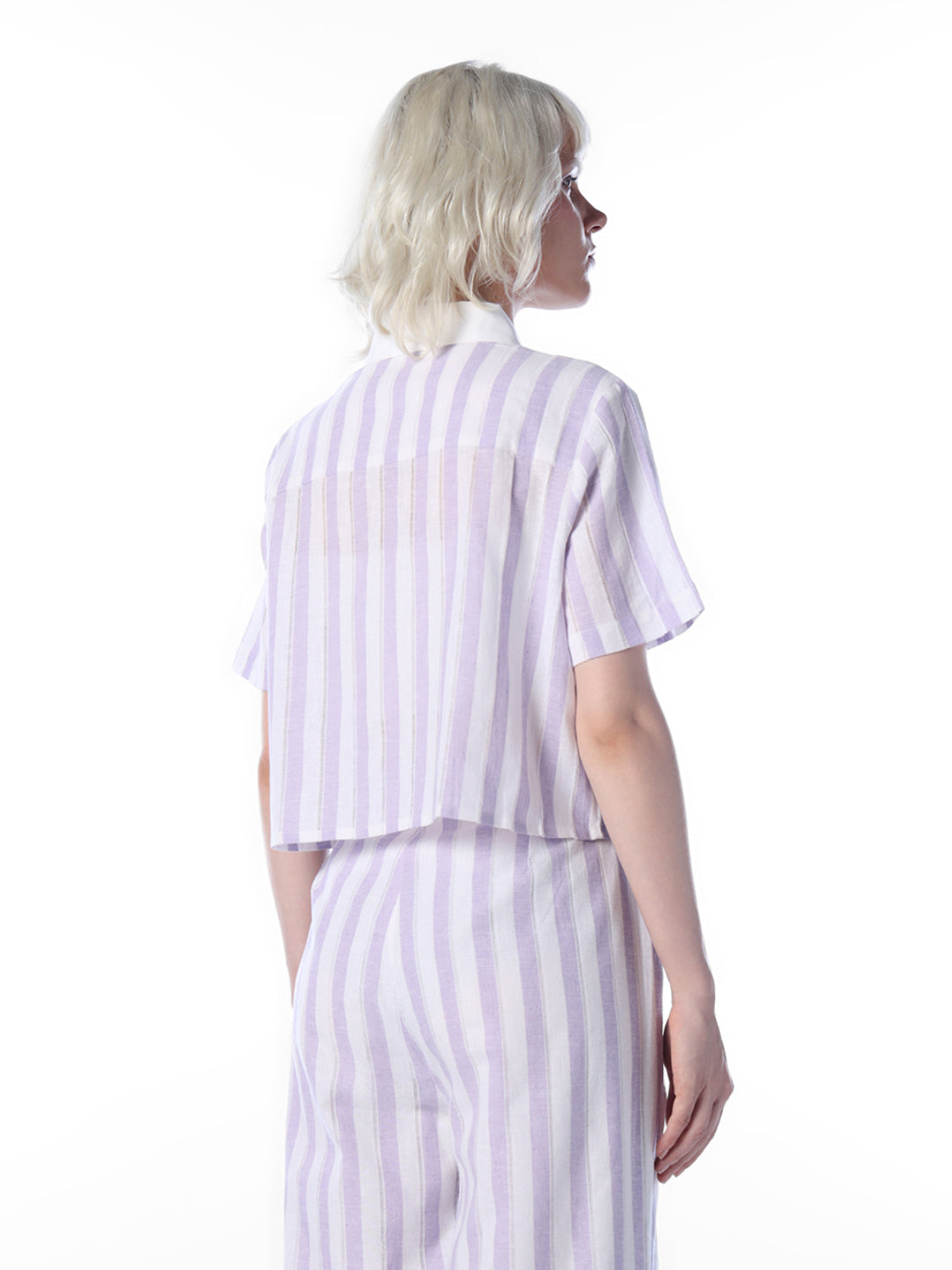 Purple Striped Linen Blend Shirt
