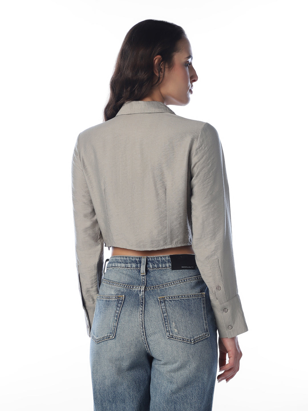 Front Tie Cropped Shirt