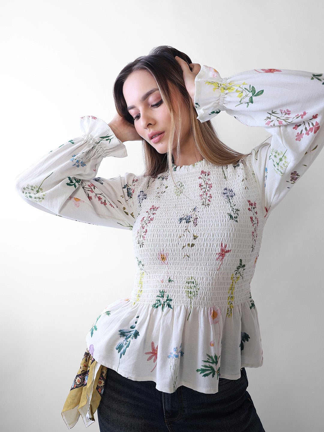 White Floral Peplum Top