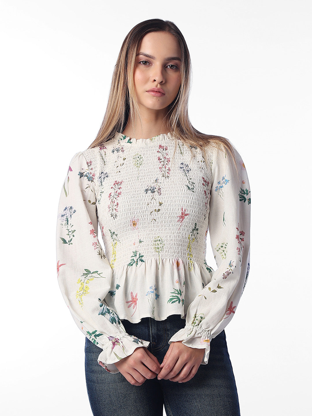 White Floral Peplum Top