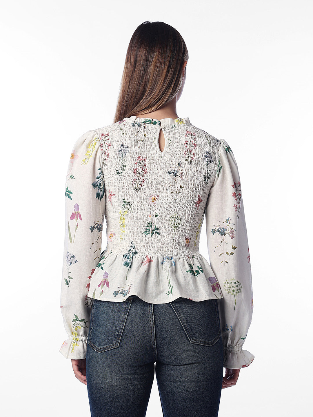 White Floral Peplum Top