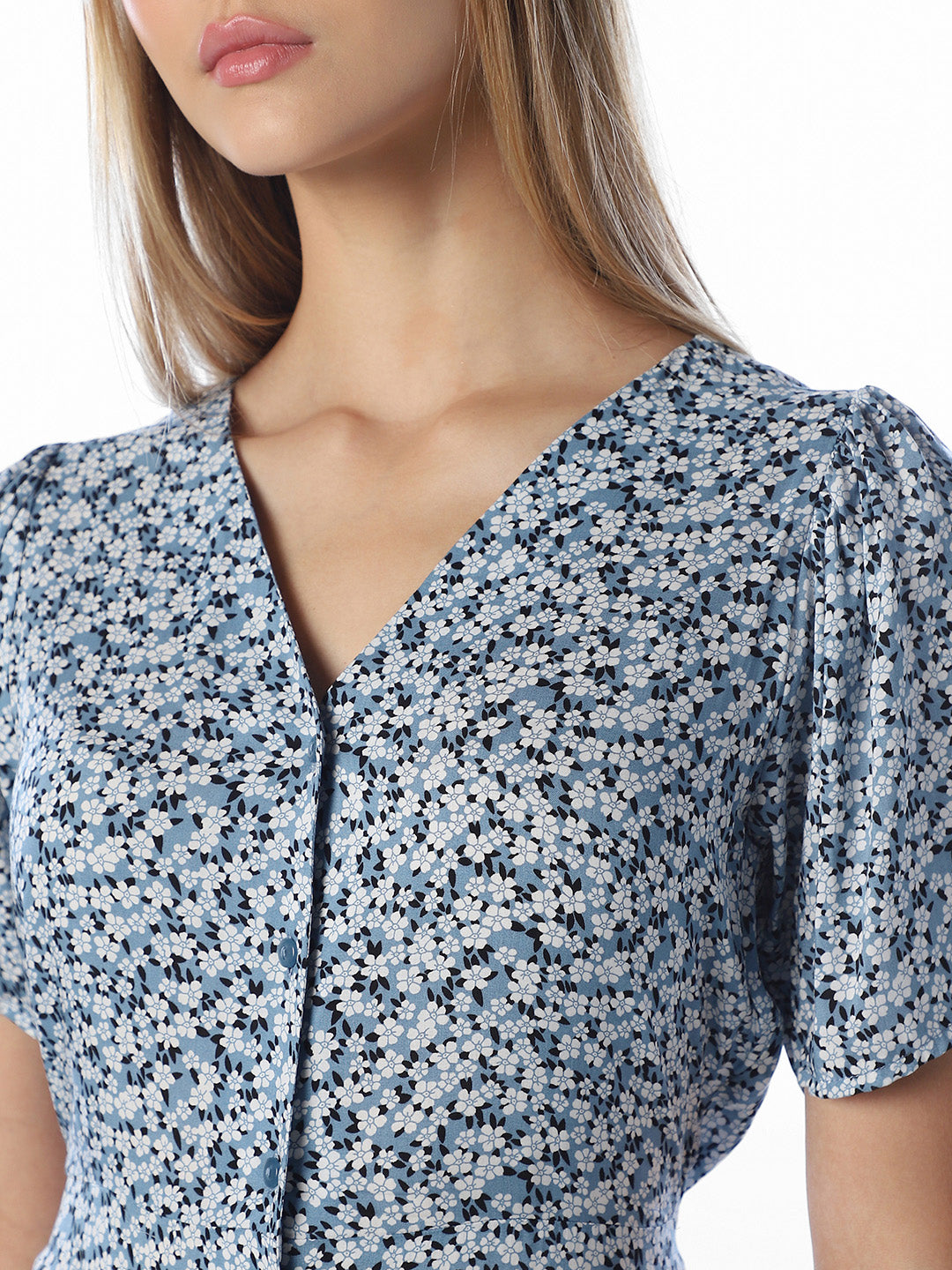 Blue Floral V-Neck Dress