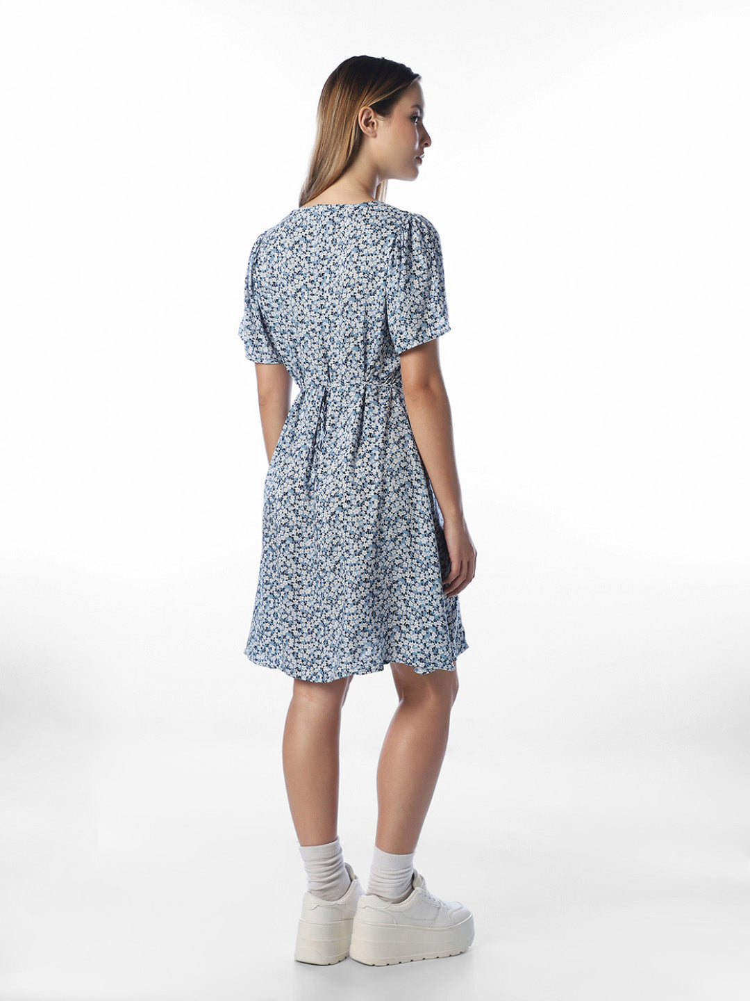 Blue Floral V-Neck Dress