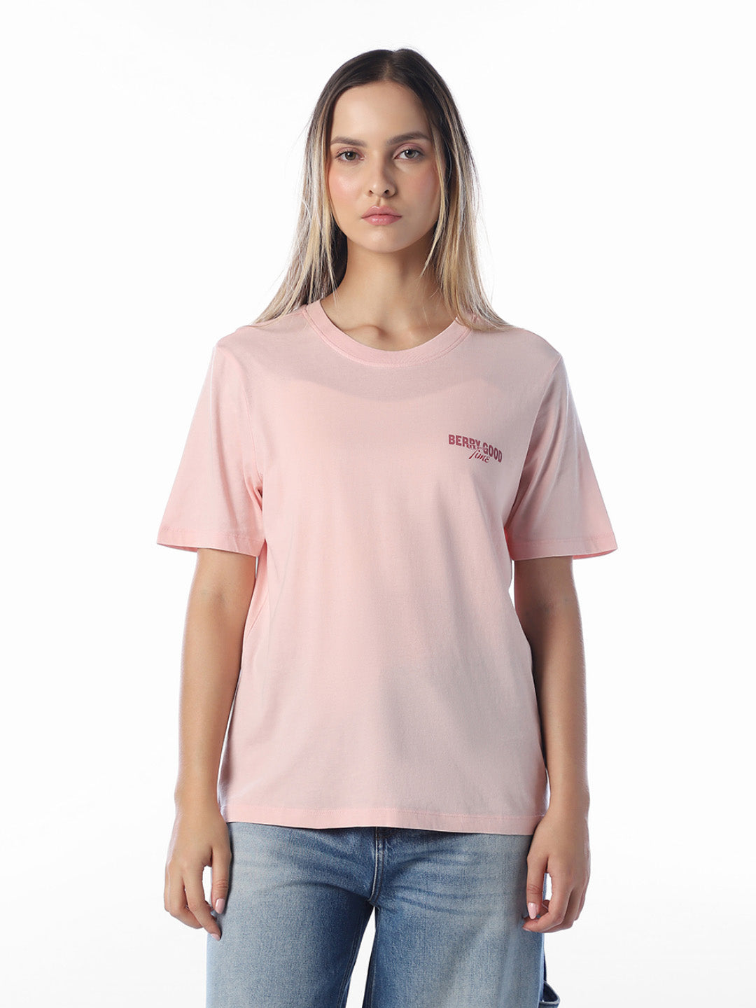 Pink Printed Cotton T-shirt