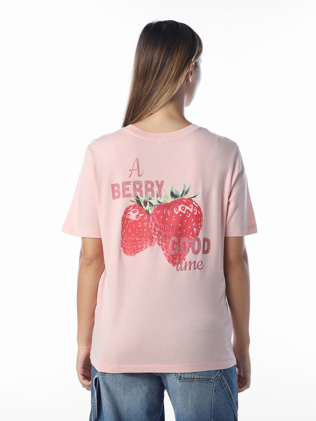 Pink Printed Cotton T-shirt
